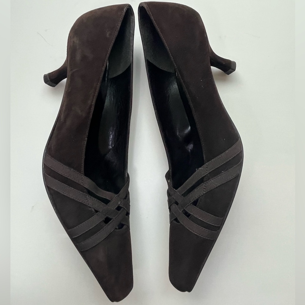 Stuart Weitzman Shoes Brown Suede Pointed Kitten Heels 7.5 Medium - Picture 3 of 6